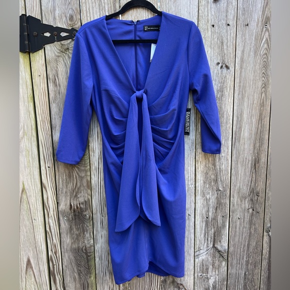 NYC NEW Royal Blue Front Tie Ruched Dress Women’s Medium - Picture 2 of 13